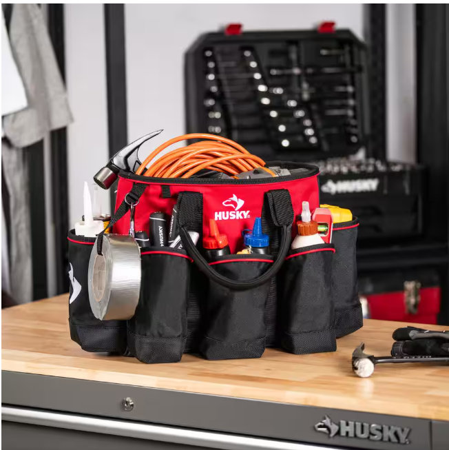 Husky 14 in. 15 Pocket Open Top Supply Tool Bag