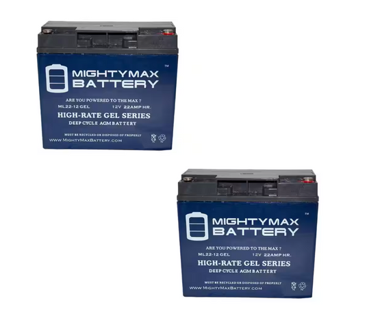MIGHTY MAX BATTERY 12V 22AH GEL Battery Replacement for Kung Long WP22-12NE - 2 Pack