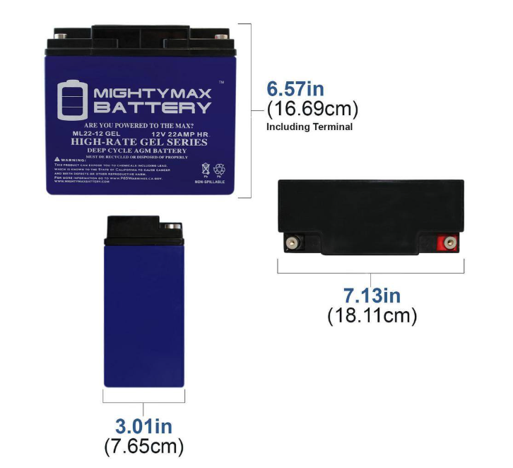 MIGHTY MAX BATTERY 12V 22AH GEL Battery Replacement for Kung Long WP22-12NE - 2 Pack