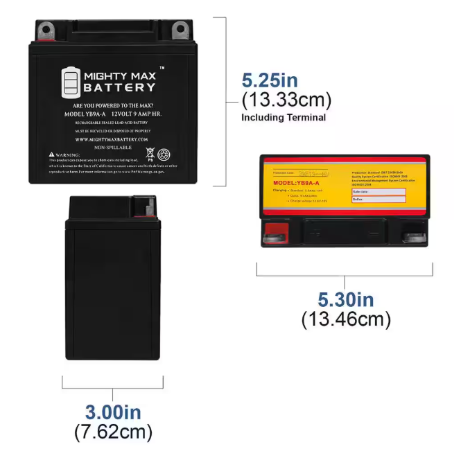 MIGHTY MAX BATTERY 12-Volt 9 Ah 130 CCA Rechargeable Sealed Lead Acid (SLA) Powersport Battery