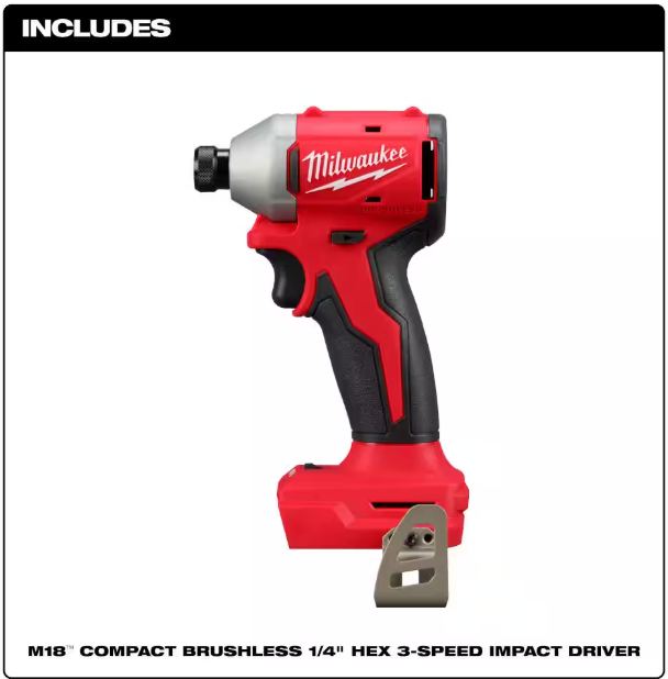 Milwaukee M18 18V Lithium-Ion Compact Brushless Cordless 1/4 in. Impact Driver (Tool-Only)