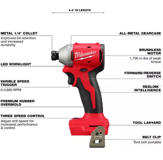 Milwaukee M18 18V Lithium-Ion Compact Brushless Cordless 1/4 in. Impact Driver (Tool-Only)