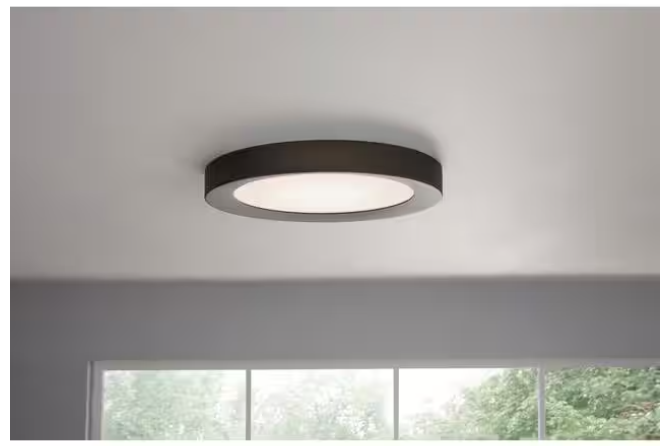 Home Decorators Collection Calloway 19 in. Matte Black Concave Selectable LED Flush Mount
