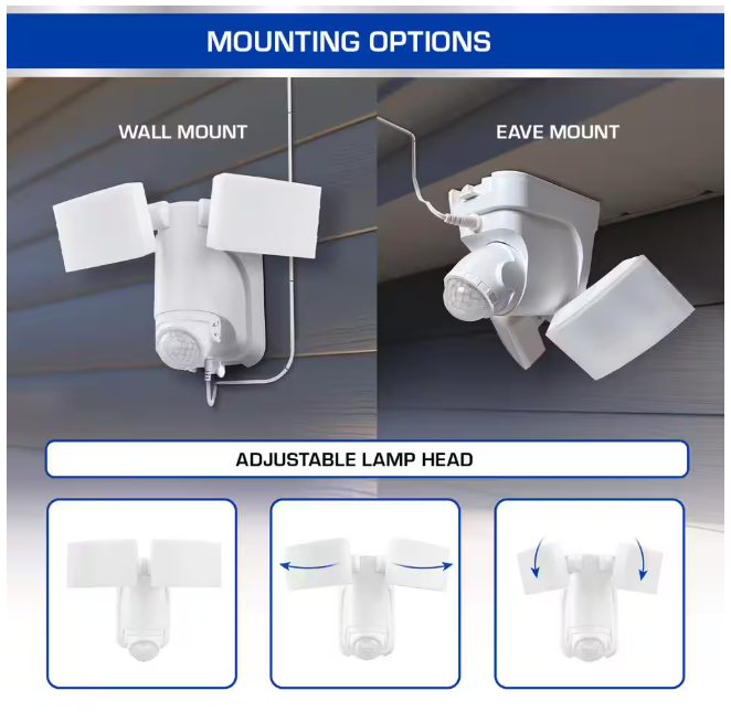 Defiant 180° White Motion Sensor Solar Powered Outdoor 2-Head LED Security Flood Light 1400 Lumens