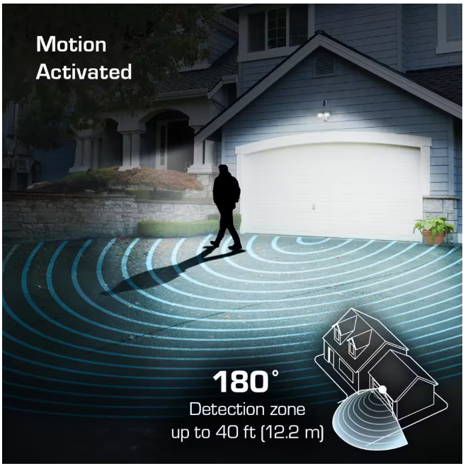 Defiant 180° White Motion Sensor Solar Powered Outdoor 2-Head LED Security Flood Light 1400 Lumens