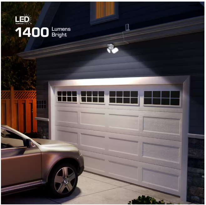 Defiant 180° White Motion Sensor Solar Powered Outdoor 2-Head LED Security Flood Light 1400 Lumens
