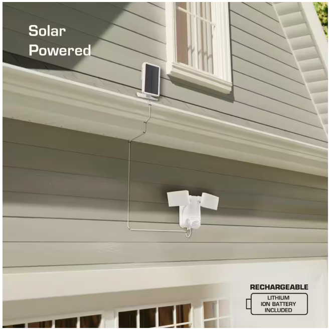 Defiant 180° White Motion Sensor Solar Powered Outdoor 2-Head LED Security Flood Light 1400 Lumens