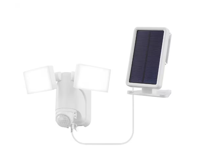 Defiant 180° White Motion Sensor Solar Powered Outdoor 2-Head LED Security Flood Light 1400 Lumens