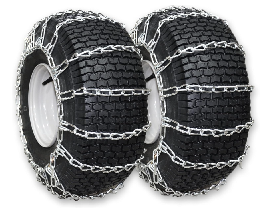 OakTen Set of 2 Tire Chains for Lawn Garden Tractors Mowers and Rider, 2-Link, Fits for Tire Size 22x9.5x12 22x11x10 23x10x12
