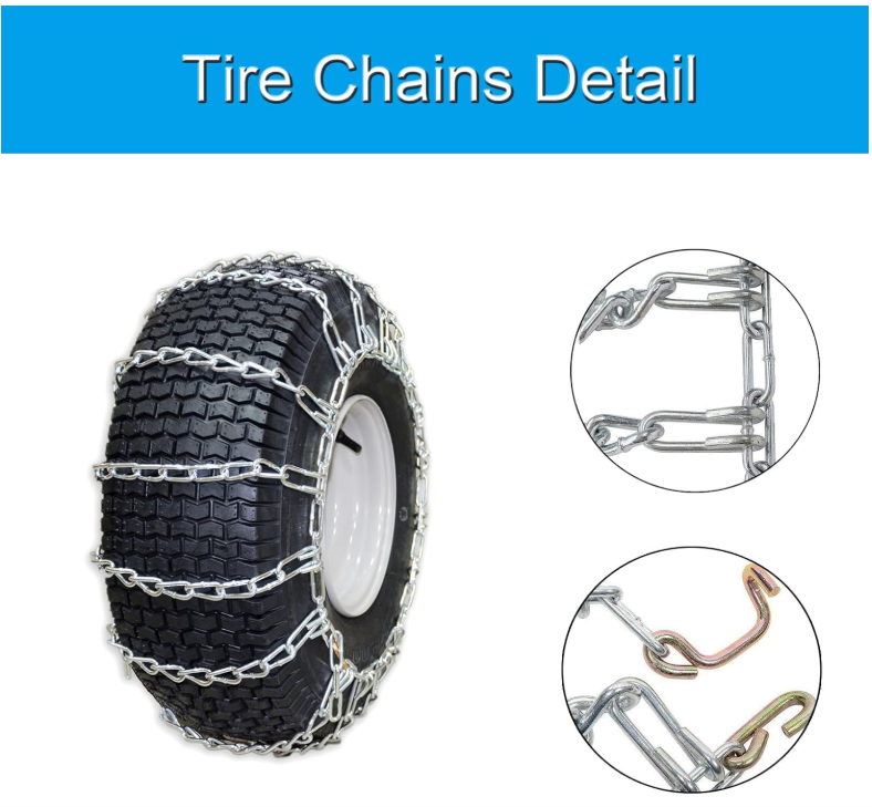 OakTen Set of 2 Tire Chains for Lawn Garden Tractors Mowers and Rider, 2-Link, Fits for Tire Size 22x9.5x12 22x11x10 23x10x12