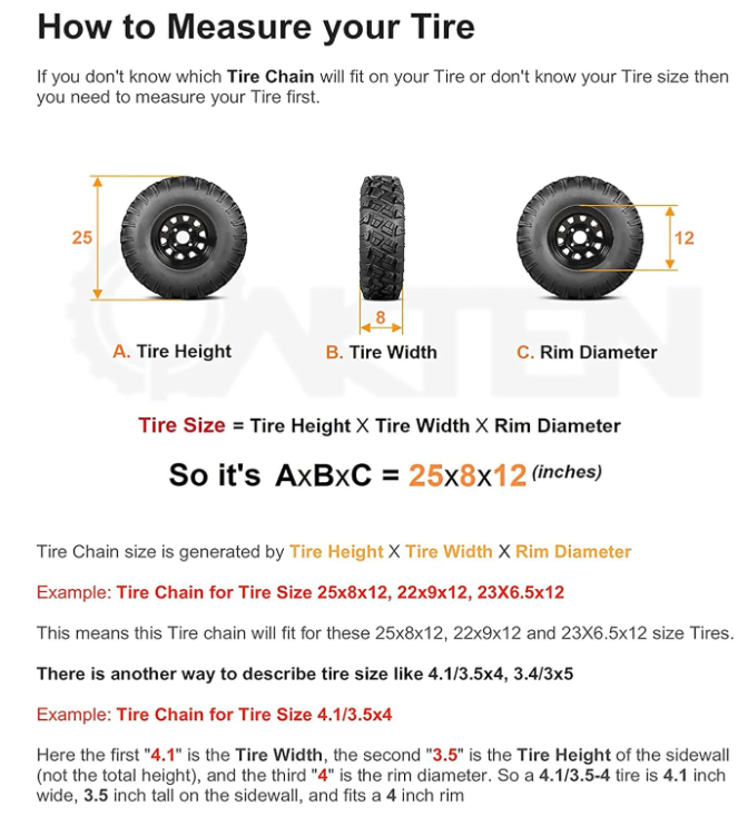 OakTen Set of 2 Tire Chains for Lawn Garden Tractors Mowers and Rider, 2-Link, Fits for Tire Size 22x9.5x12 22x11x10 23x10x12