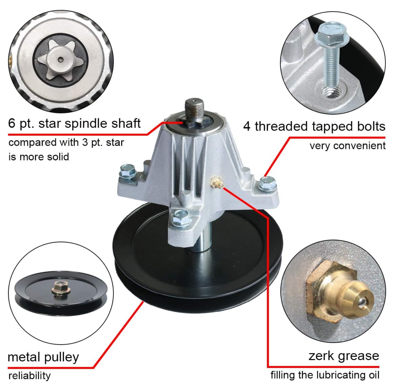 Lawn Mower Spindle Assembly for MTD 918-05078 618-05078 918-050OAKTEN 78A ST-S46 Cub Cadet RZT-S46 CP 30-8024 Stens 285-167 80-11-798 with 4 Tapped Bolts