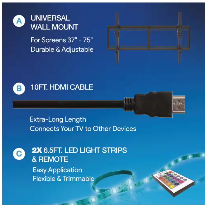 Tzumi Aura LED 65 in. TV Mount Combo 18-PC PDQ