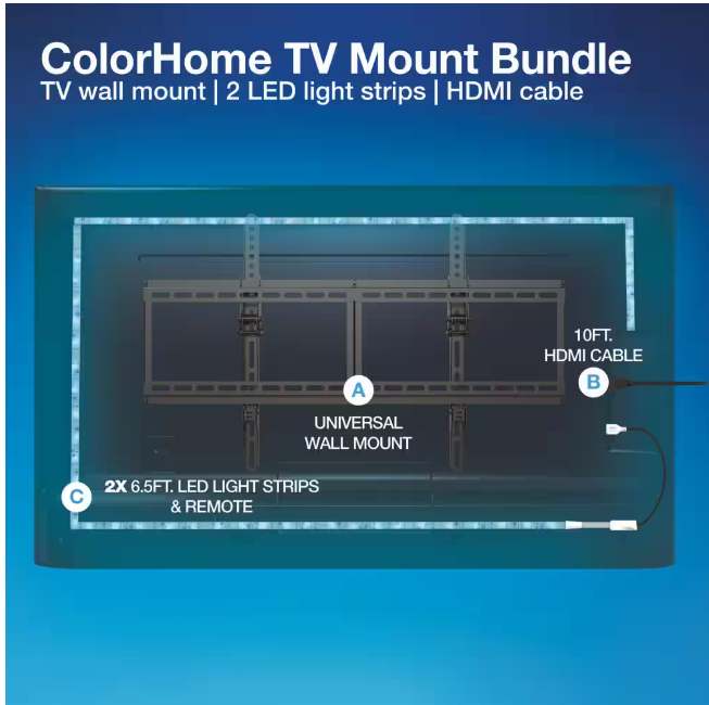 Tzumi Aura LED 65 in. TV Mount Combo 18-PC PDQ