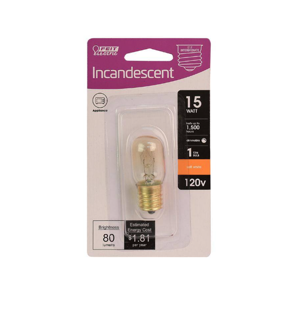 Feit Electric 15-Watt T7N Dimmable Intermediate E17 Base Incandescent Appliance Light Bulb, Soft White 2700K (12-Pack)