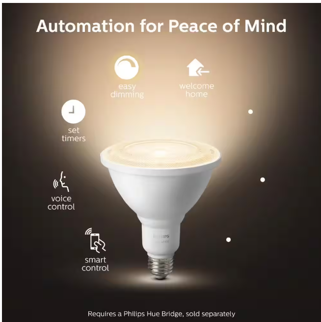 Philips Hue White Outdoor PAR38 LED 120W Equivalent Waterproof Dimmable Smart Wireless Flood Light Bulb (2 Pack)