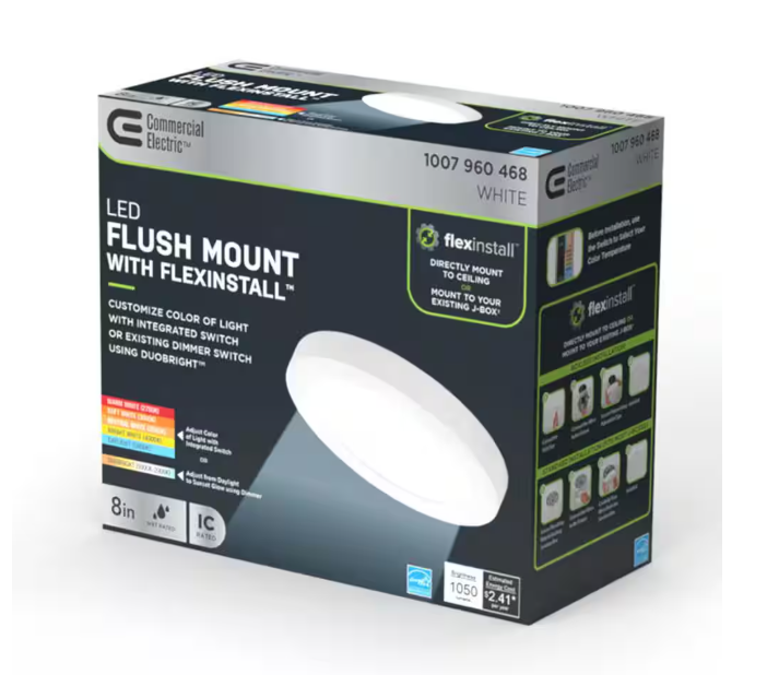 Commercial Electric Flexinstall LED 8 in. White Disklight Recessed Ceiling Light for Home with 5CCT + DuoBright Dimming