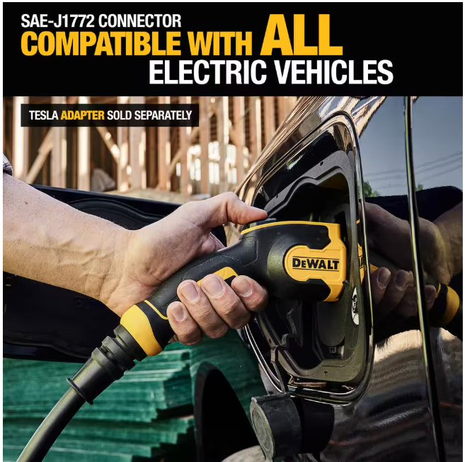 DEWALT Level-2 Portable Electric Vehicle EV Charger up to 32 Amps, 120-240-Volt AC 7.6 KW, 25 Ft. Cable, Weatherproof