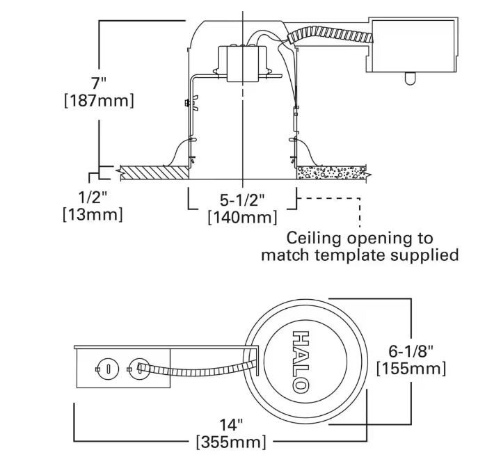 (6 Pack)HALO H5 5 in. Aluminum Recessed Lighting Housing for Remodel Ceiling, Insulation Contact, Air-Tite