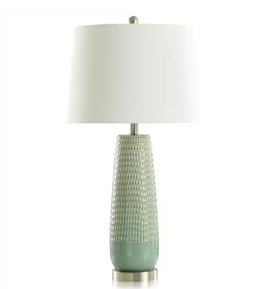 StyleCraft Starlite 29 in. Brass Pineapple Task and Reading Table Lamp for Living Room with White Linen Shade
