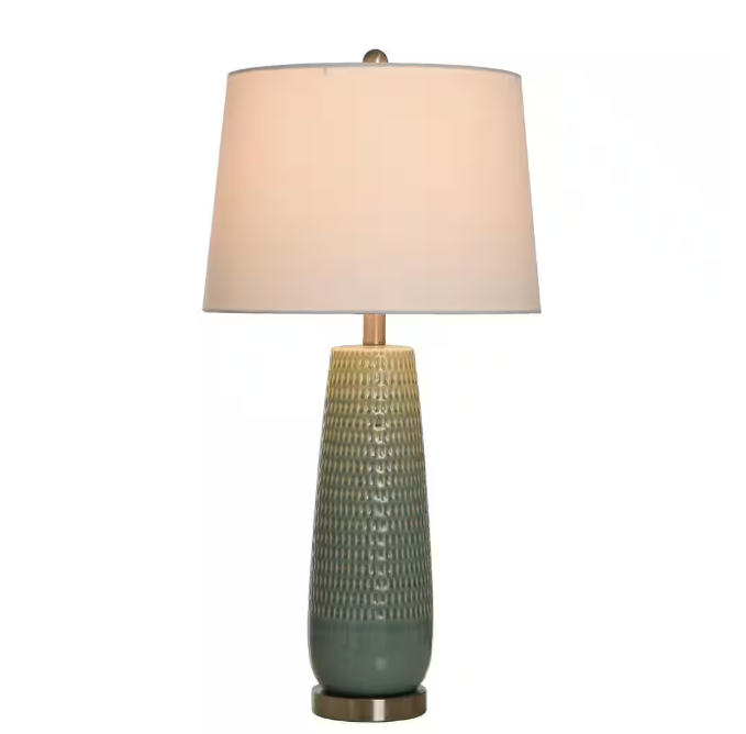 StyleCraft Starlite 29 in. Brass Pineapple Task and Reading Table Lamp for Living Room with White Linen Shade