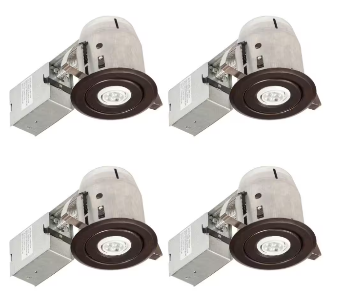 Globe Electric 3 in. Oil Rubbed Bronze IC Rated Swivel Spotlight LED Recessed Lighting Kit, LED Bulbs Included (4-Pack)