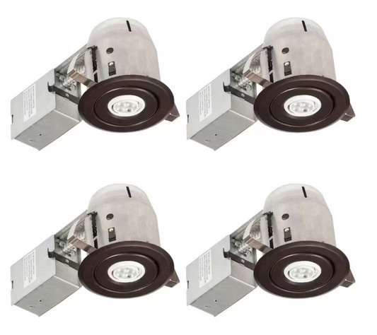 Globe Electric 3 in. Oil Rubbed Bronze IC Rated Swivel Spotlight LED Recessed Lighting Kit, LED Bulbs Included (4-Pack)