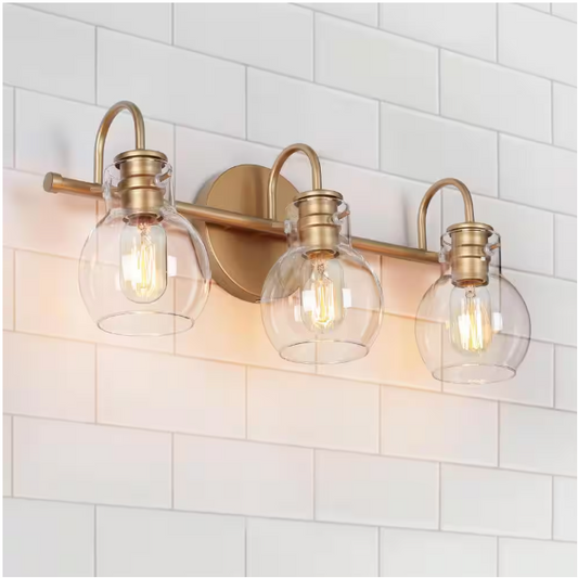 LNC Robb Modern 3-Light Gold Bathroom Vanity Light Interior Powder Room Lighting with Clear Globe Shades