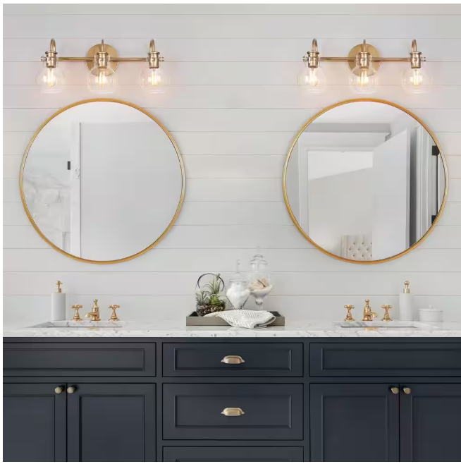 LNC Robb Modern 3-Light Gold Bathroom Vanity Light Interior Powder Room Lighting with Clear Globe Shades
