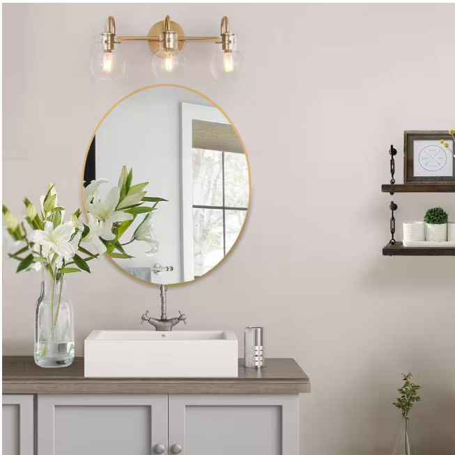 LNC Robb Modern 3-Light Gold Bathroom Vanity Light Interior Powder Room Lighting with Clear Globe Shades