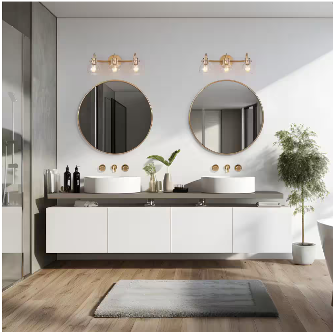 LNC Robb Modern 3-Light Gold Bathroom Vanity Light Interior Powder Room Lighting with Clear Globe Shades