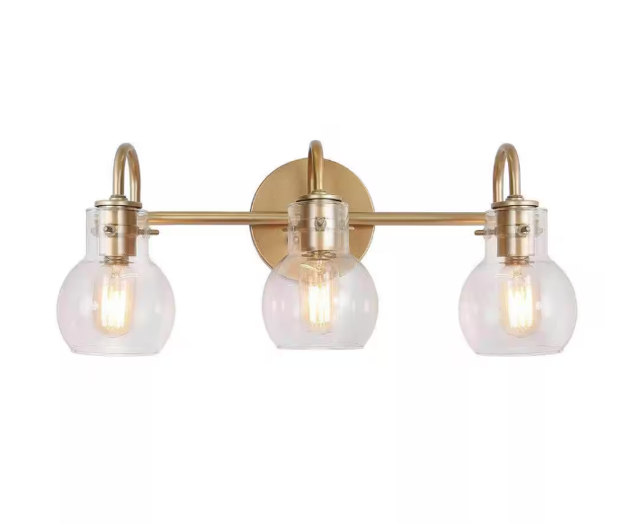LNC Robb Modern 3-Light Gold Bathroom Vanity Light Interior Powder Room Lighting with Clear Globe Shades