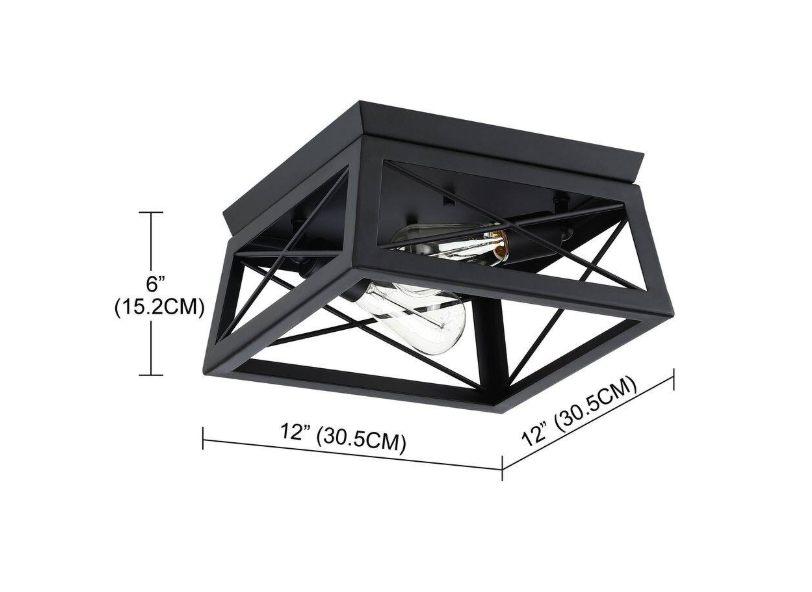 Dawn 2-Light Matte Black Farmhouse Caged Square Ceiling Light Flush Mount for Hallway Bedroom Kitchen