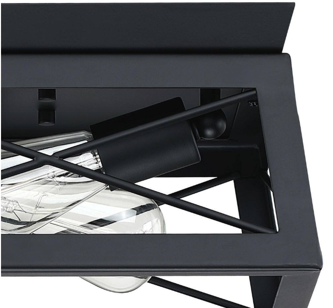Dawn 2-Light Matte Black Farmhouse Caged Square Ceiling Light Flush Mount for Hallway Bedroom Kitchen