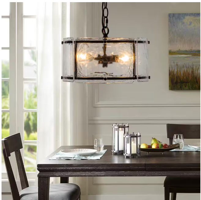 EDISLIVE Chloe 3-Light 11.8 in. Water Glass Black Chandelier for Dinning Room