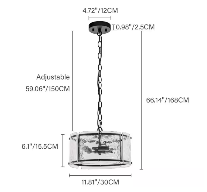 EDISLIVE Chloe 3-Light 11.8 in. Water Glass Black Chandelier for Dinning Room