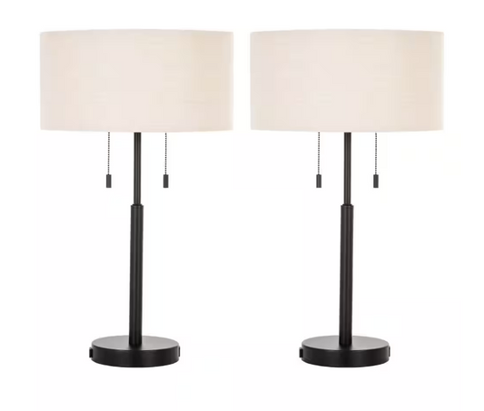 Merra 24 in. Black Table and Desk Lamps with USB Ports and Twin Lights (Set of 2)