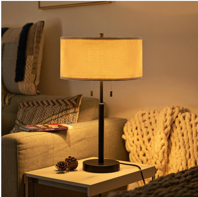 Merra 24 in. Black Table and Desk Lamps with USB Ports and Twin Lights (Set of 2)