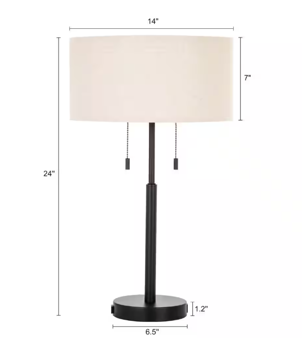 Merra 24 in. Black Table and Desk Lamps with USB Ports and Twin Lights (Set of 2)
