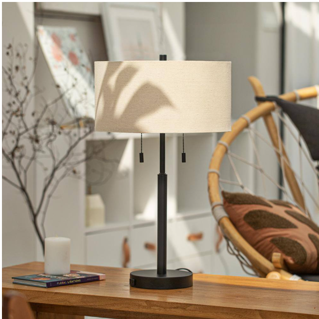 Merra 24 in. Black Table and Desk Lamps with USB Ports and Twin Lights (Set of 2)