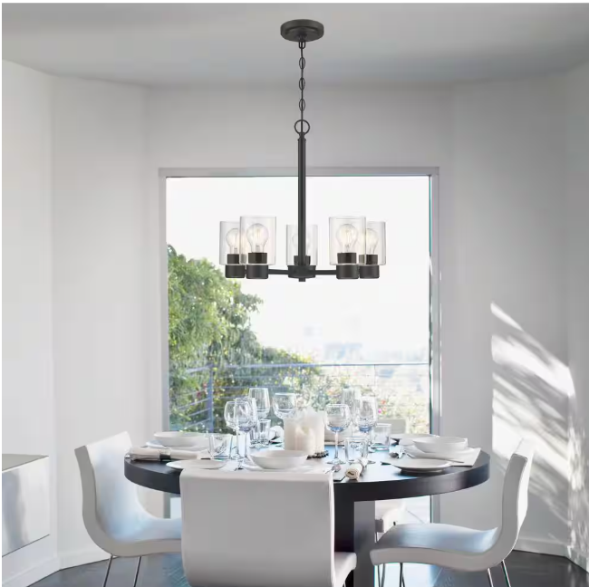 Westinghouse Sylvestre 5-Lights Matte Black Chandelier with Clear Glass