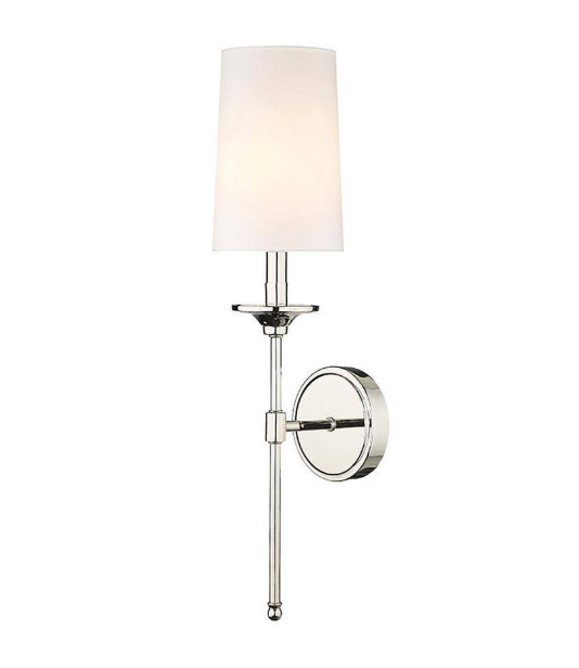 Z-Lite Emily 5.5 in. 1-Light Polished Nickel Wall Sconce with Off White Cloth Cover Shade
