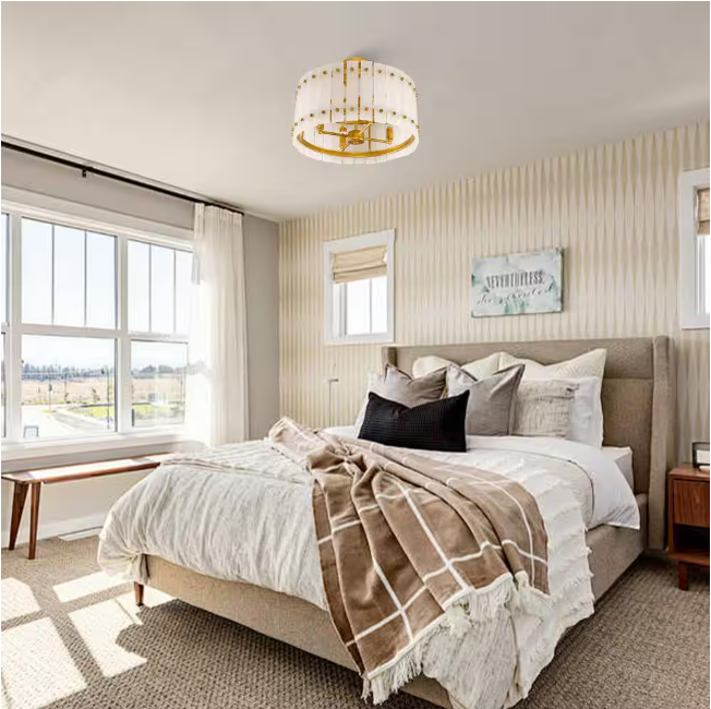 Flint Garden 17.7 in. 4-Light Modern Drum Semi-Flush Mount Ceiling Light with Marble Shade