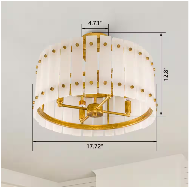 Flint Garden 17.7 in. 4-Light Modern Drum Semi-Flush Mount Ceiling Light with Marble Shade