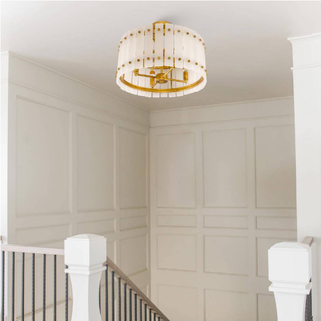 Flint Garden 17.7 in. 4-Light Modern Drum Semi-Flush Mount Ceiling Light with Marble Shade