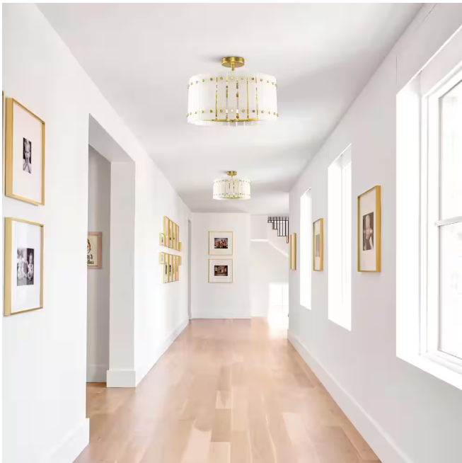 Flint Garden 17.7 in. 4-Light Modern Drum Semi-Flush Mount Ceiling Light with Marble Shade