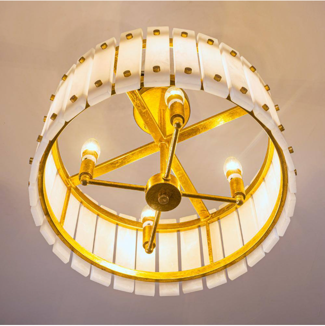 Flint Garden 17.7 in. 4-Light Modern Drum Semi-Flush Mount Ceiling Light with Marble Shade