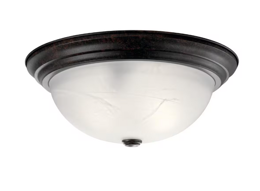 KICHLER Independence 15.25 in. 3-Light Tannery Bronze Traditional Hallway Flush Mount Ceiling Light with Alabaster Swirl Glass