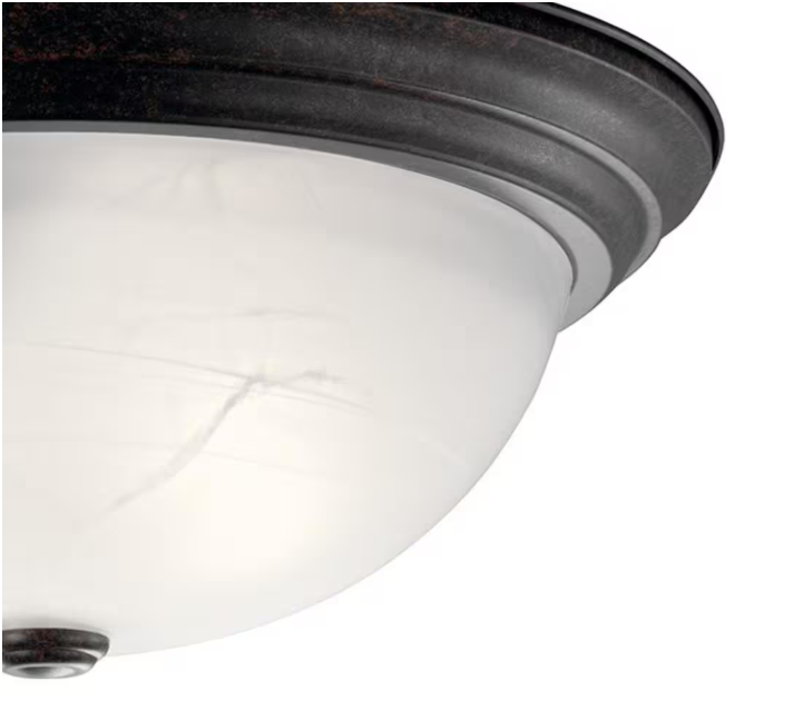 KICHLER Independence 15.25 in. 3-Light Tannery Bronze Traditional Hallway Flush Mount Ceiling Light with Alabaster Swirl Glass