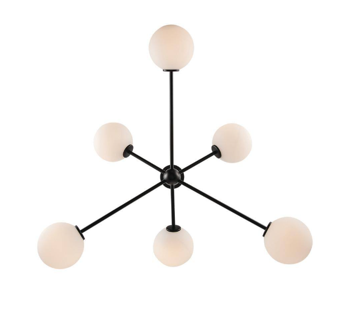 Monteaux Lighting 39 in. 6-Light Black Sputnik Pendant Light Fixture with Opal Glass Globe Shades